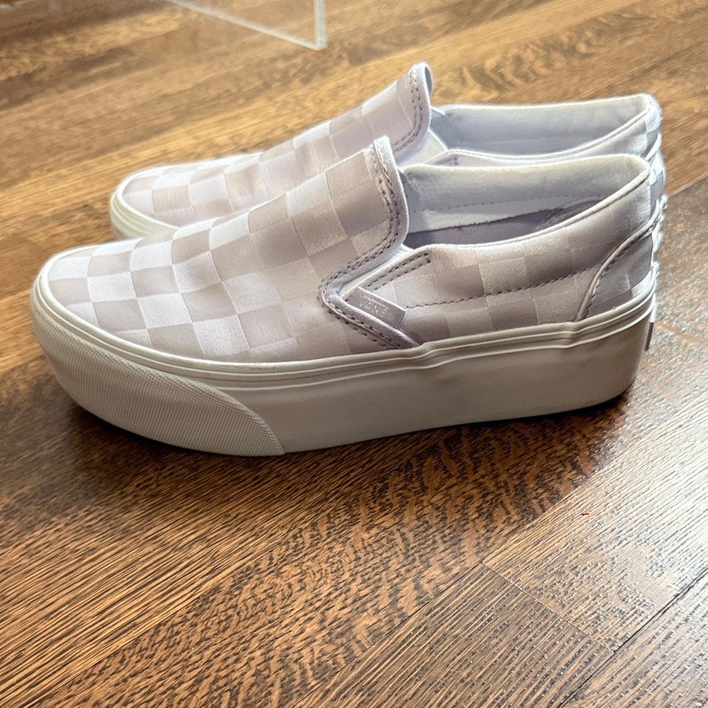 Only worn once! Vans Purple Women's Slip-On Checkered Sneakers